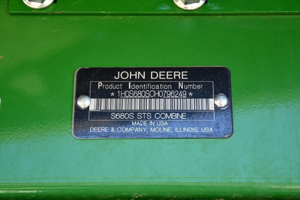 2017 John Deere S680 2wd combine