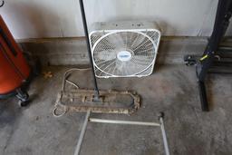Step stool , box fan and dust mop
