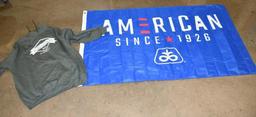 Pioneer American flag and a 2xl DeMoss Ag. Hooded sweatshirt