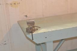 Green Painted Wooden Work Bench w/ Vise