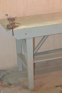 Green Painted Wooden Work Bench w/ Vise