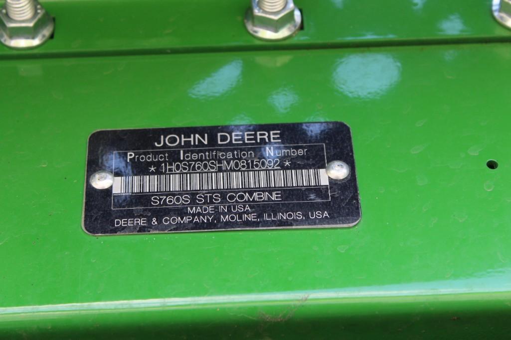 2021 John Deere S760 4wd combine