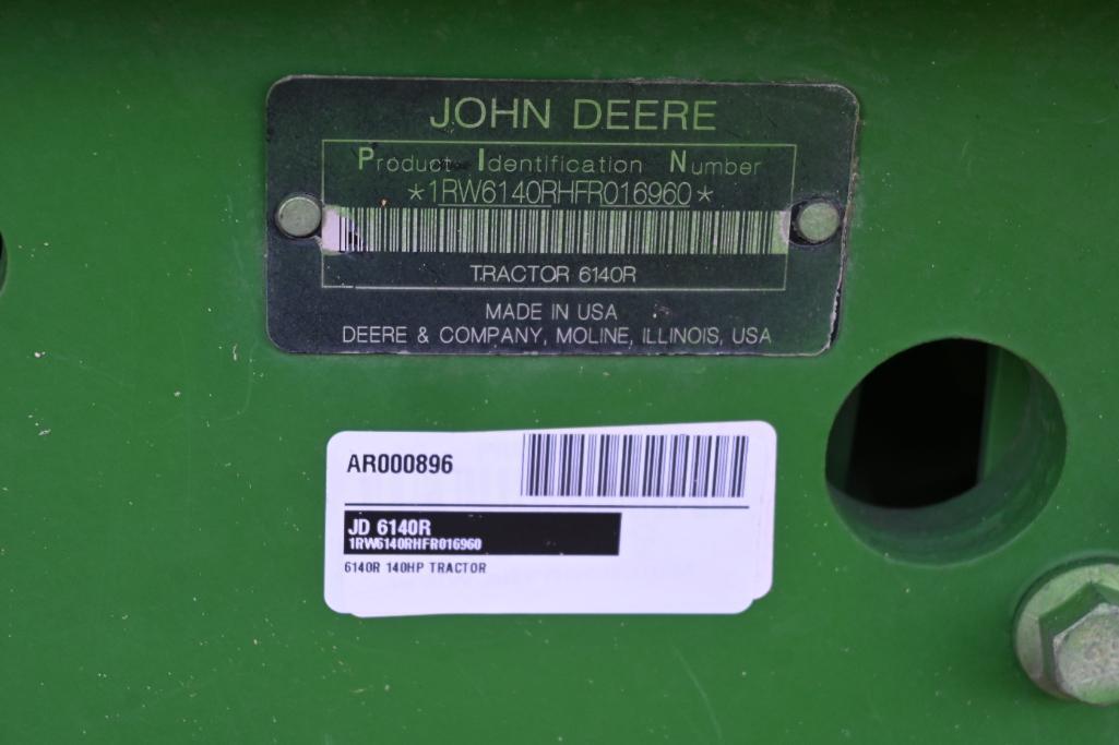 2015 John Deere 6140R MFWD tractor