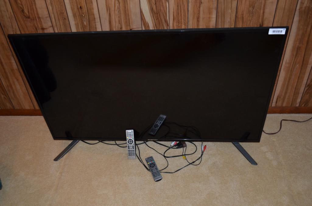 54" Sceptre flatscreen TV & sound bar & 2 non-matching remotes