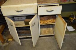 White metal cabinet, contents of gray metal cabinet to include