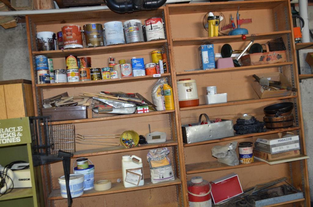 Contents of (2) wooden open front shelves, view pictures closely - Please note wooden cabinets are