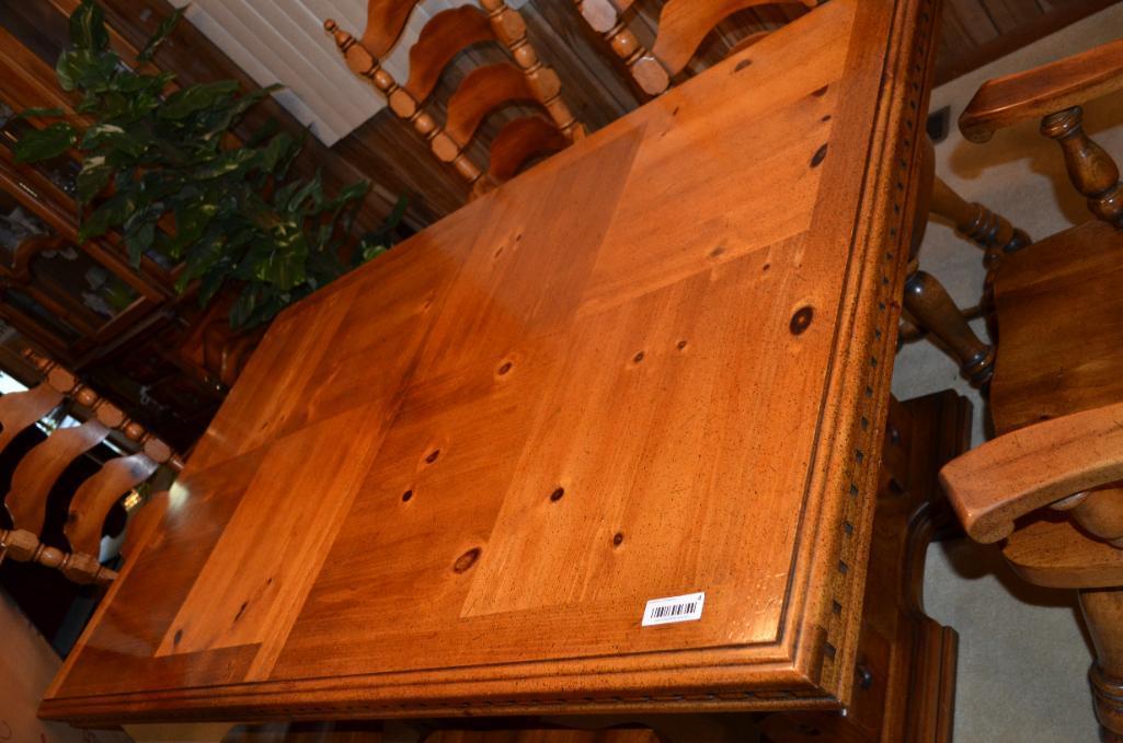 Broyhill dining room table w/ 6 chairs, (2) 17" leaves & matching china cabinet (please note,