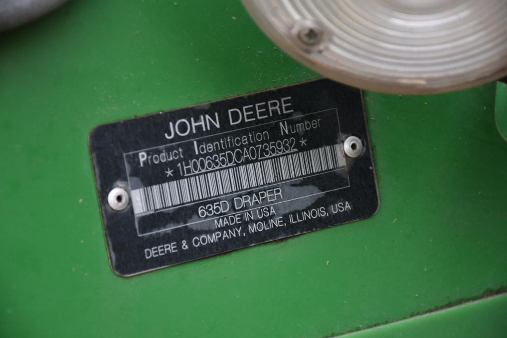2010 John Deere 635 35' draper head, sells w/Cimmarron 36' head cart
