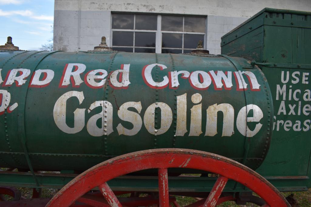 Antique horse drawn Red Crown Standard Oil Co. petroleum tanker