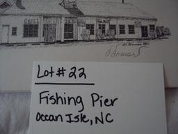 FISHING PIER, OCEAN ISLE, NC BY D. BOWSER, PENCIL SKETCH, NO FRAME