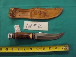 ORIGINAL BUFFALO SKINNER, SOLINGER GERMAN MADE WITH STAG HANDLE AND SHEATH - IN GREAT SHAPE