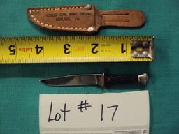 MINIATURE PIONEER COAL MINE TUNNEL, ASHLAND, PA KNIFE WITH SHEATH, COLONIAL, PROV. RI USA