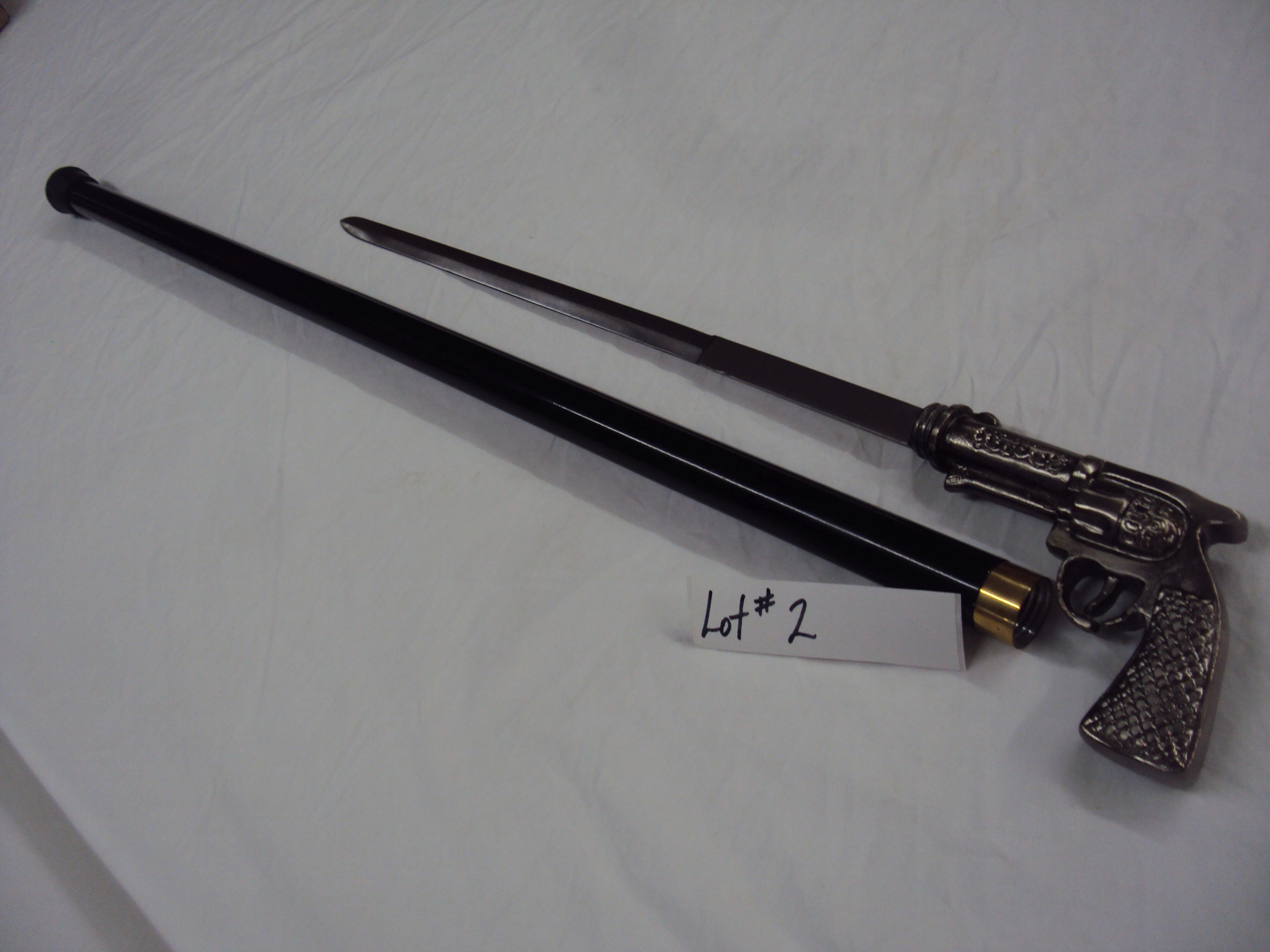 PISTOL HANDLE WALKING CANE WITH SWORD