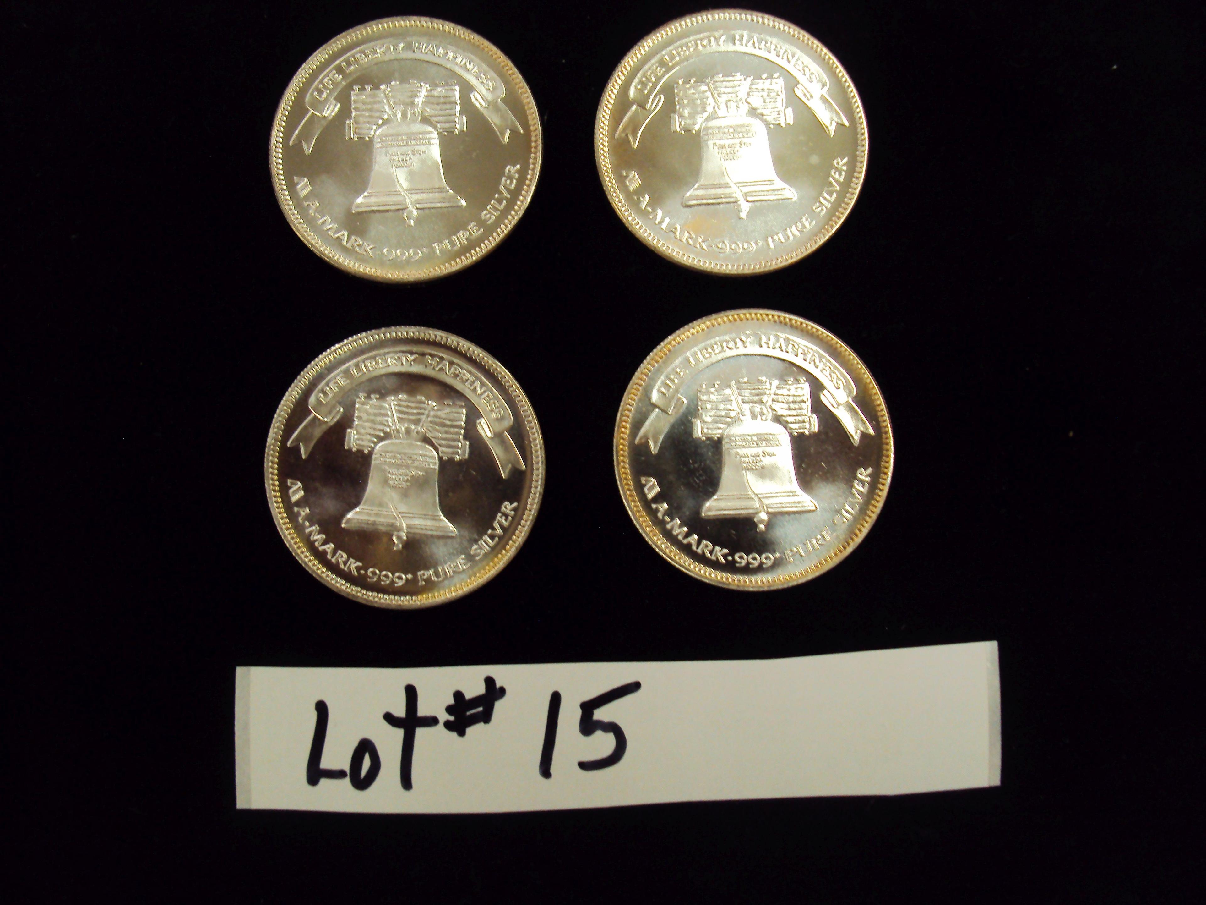 LOT OF 4 - 1985 SILVER COINS - ONE TROY OUNCE SILVER EACH - MULTIPLY YOUR BID BY 4