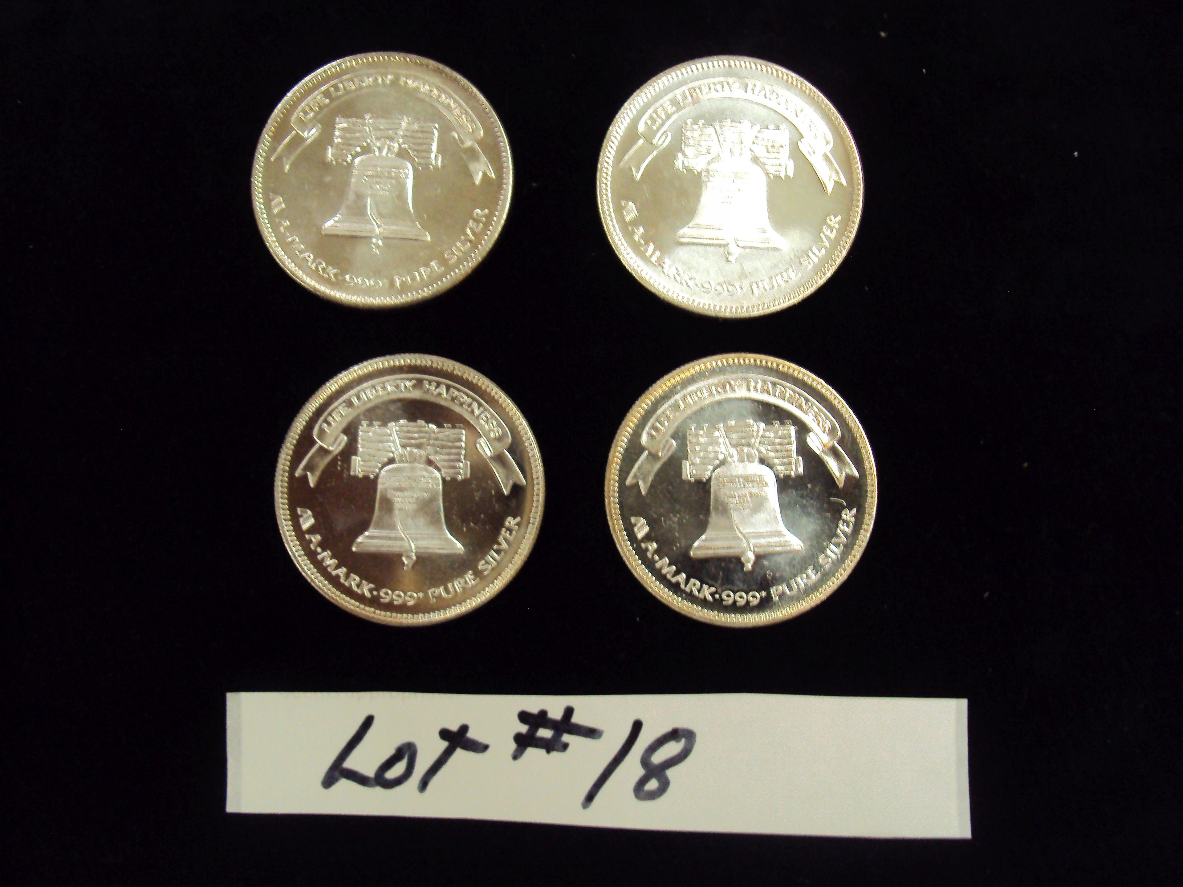 LOT OF 4 - 1985 SILVER COINS - ONE TROY OUNCE SILVER EACH - MULTIPLY YOUR BID BY 4