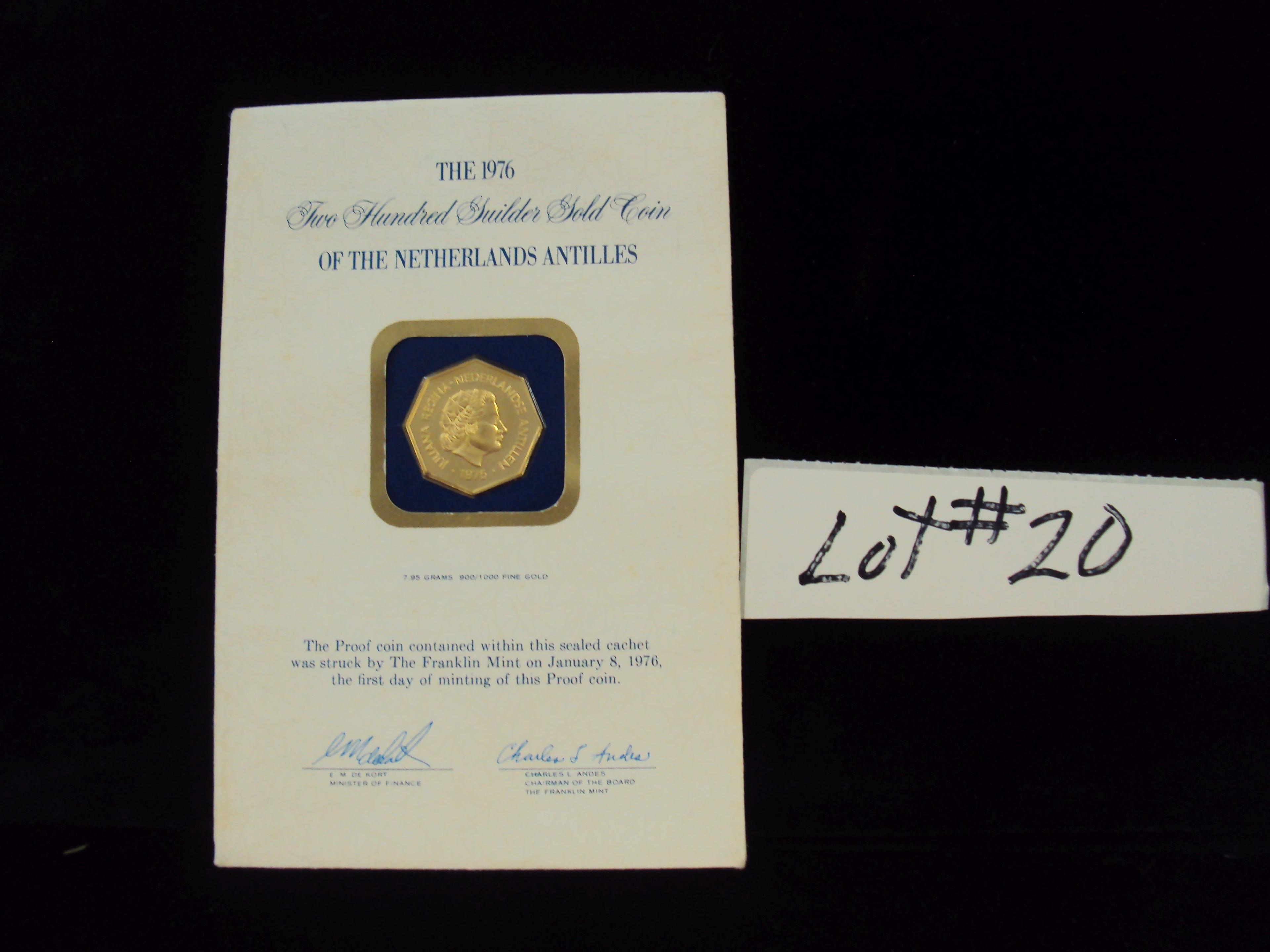 1976 TWO HUNDRED GUILDER GOLD COIN OF THE NETHERLANDS ANTILLES