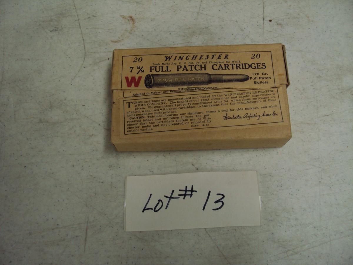 1 OLD BOX OF WINCHESTER 7MM FULL PATCH CARTRIDGES