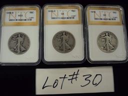 LOT OF 3 WALKING LIBERTY HALF DOLLARS, 1919-P, 1919-D, 1919-S