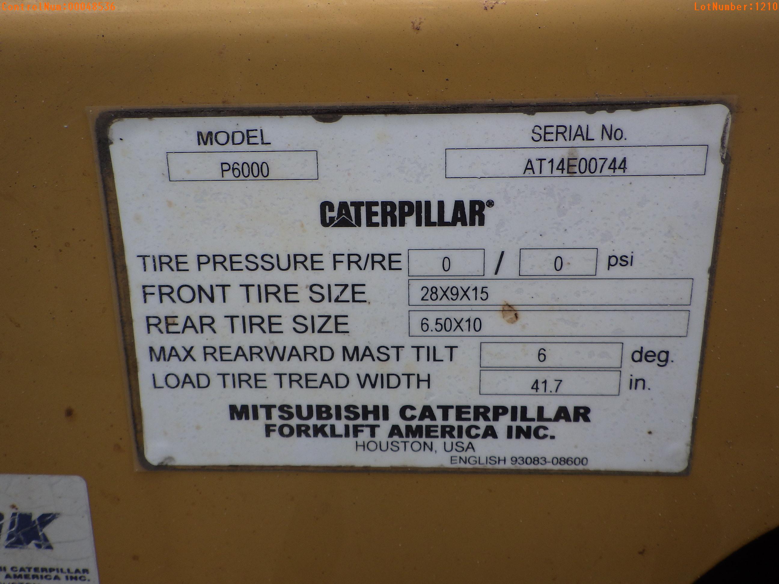 8-01210 (Equip.-Fork lift)  Seller: Gov-City Of Clearwater CAT P6000 5500LB FORK