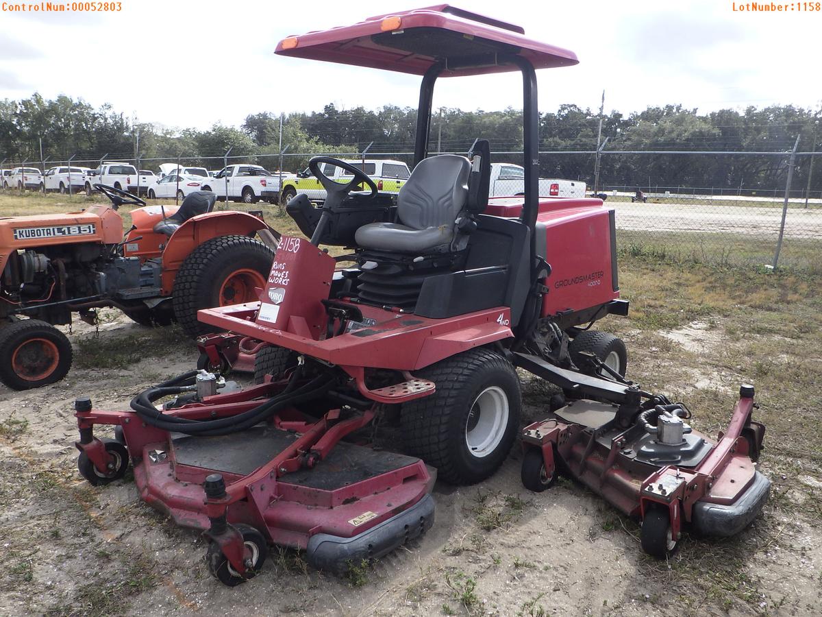 2-01158 (Equip.-Mower)  Seller: Gov-Manatee County TORO GROUNDSMASTER 4000D TRI