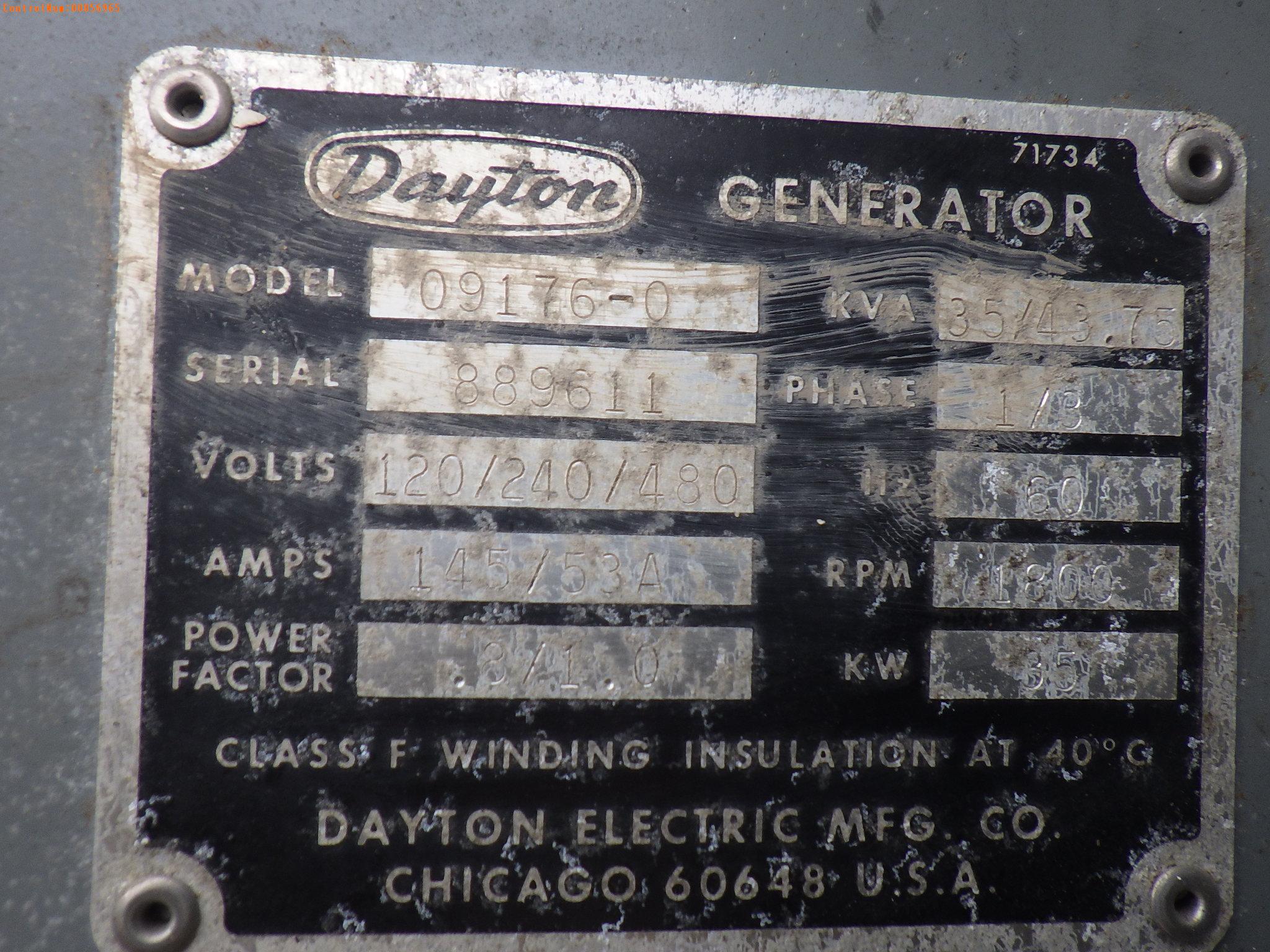 8-01154 (Equip.-Generator)  Seller:Private/Dealer DAYTON 9176-0 35KW 120-240-480