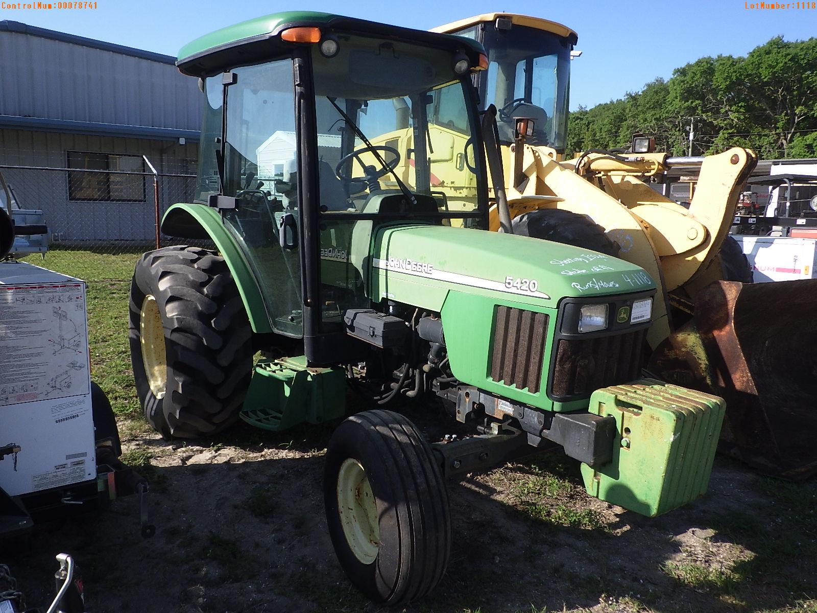 4-01118 (Equip.-Tractor)  Seller: Florida State D.J.J. JOHN DEERE 5420 CAB TRACT