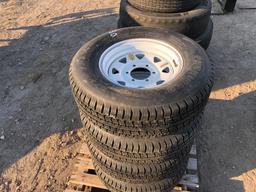 4 New 225/75r15 Trailer tires with wheels