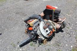 Pallet with 1 Husqvarna and 1 Stihl Backpack Blowers and Portable Air Compressor