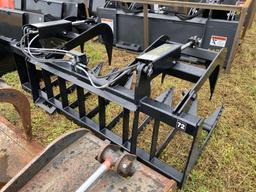 Unused 72in Skid Steer 2 Cylinder Root Rake Grapple