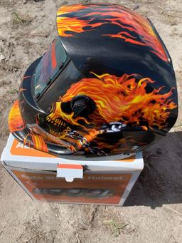 Auto welding helmet - flaming skull design