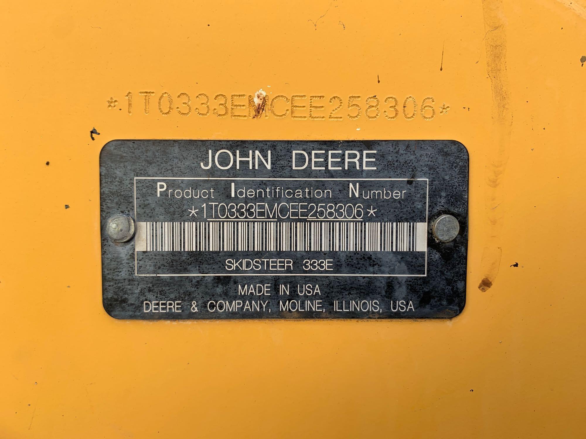 2014 John Deere 333E Compact Track Skid Steer Loader
