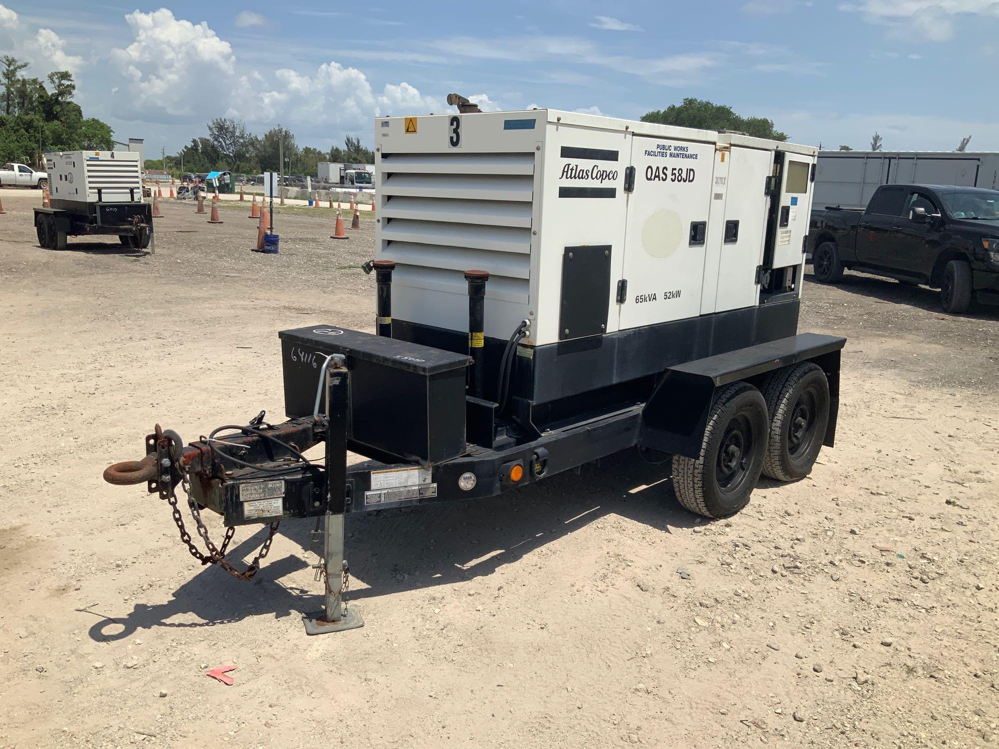 2005 Atlas Copco QAS 58 JDS-T2 52KW Towable Generator