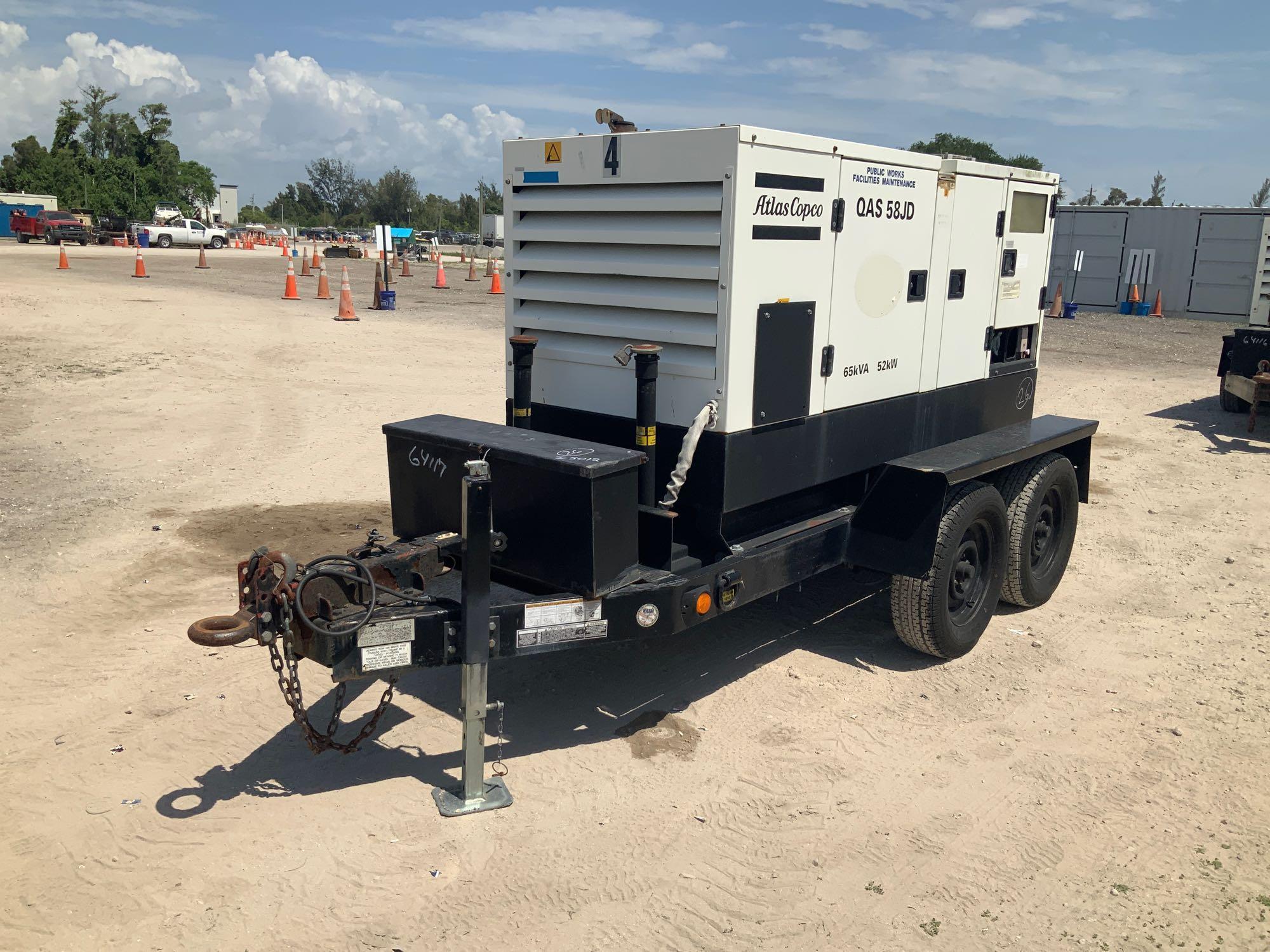 2005 Atlas Copco QAS 58JD 52KW Towable Generator