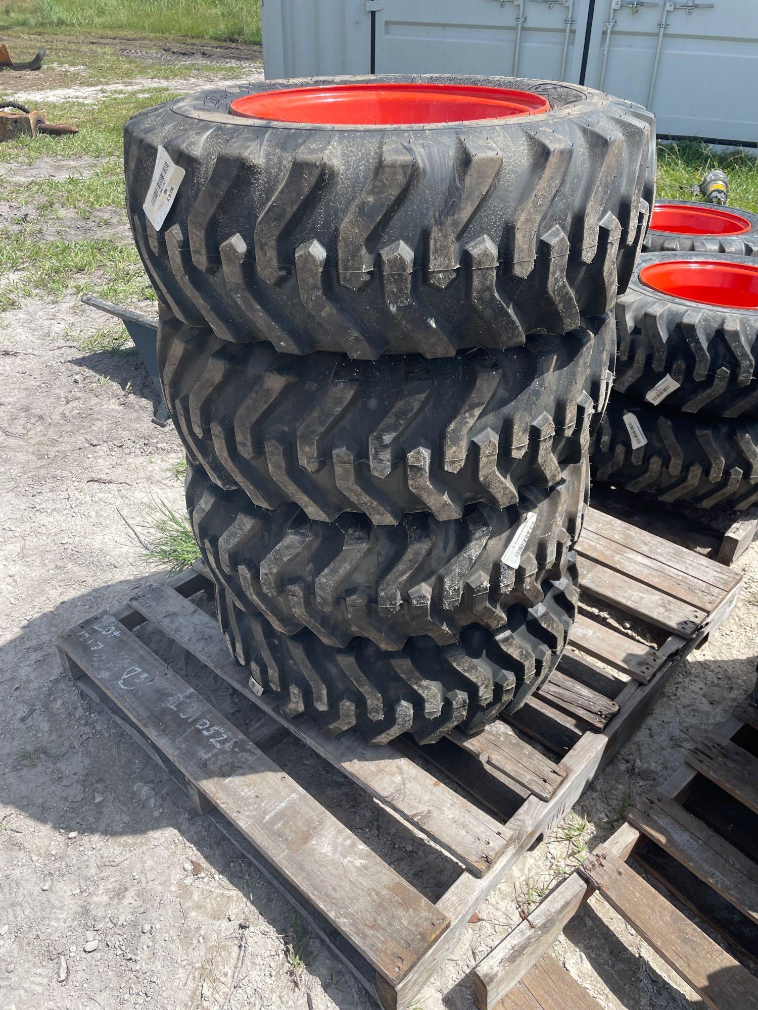 Four Unused Camso 10-16.5 Skid Steer Tires and Wheels