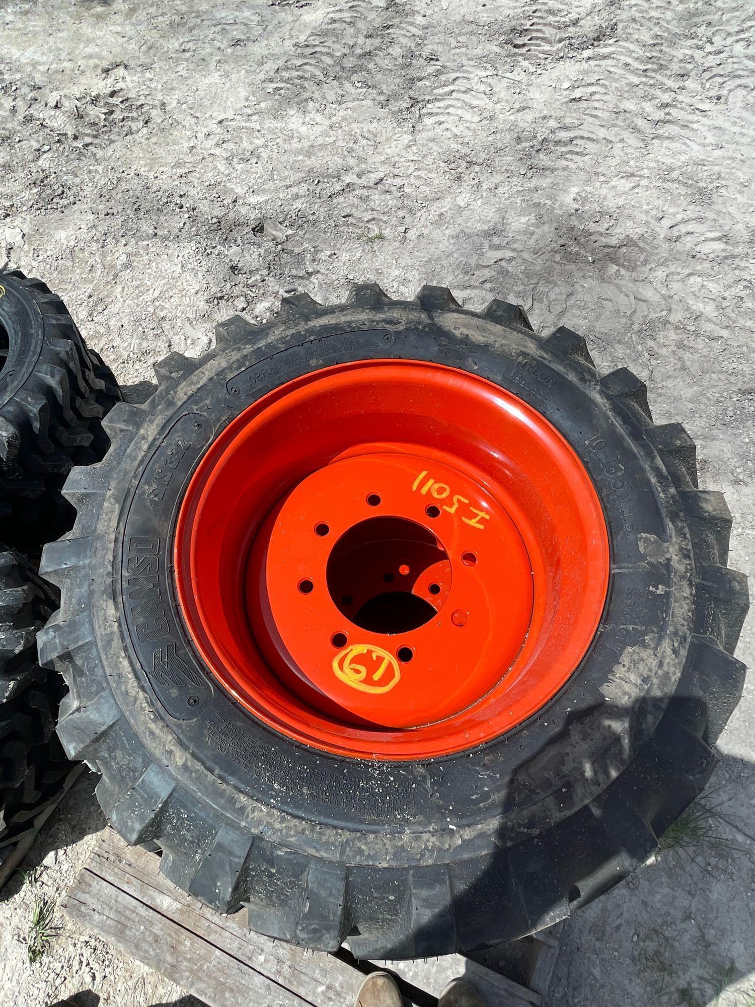 Four Unused Camso 10-16.5 Skid Steer Tires and Wheels