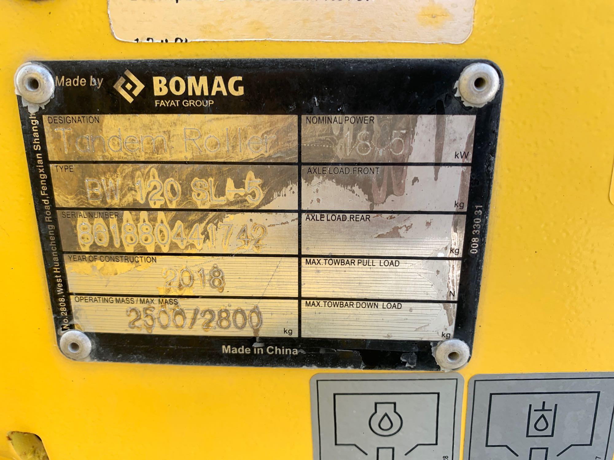 2018 Bomag BW 120 SL Vibratory Tandem Roller