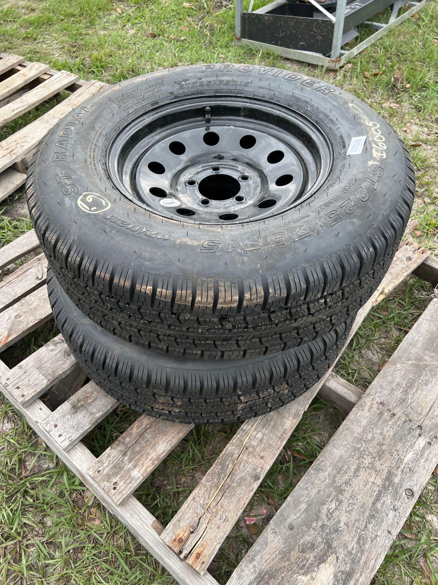 Two Unused ST225/75R15 Wheels and Tires