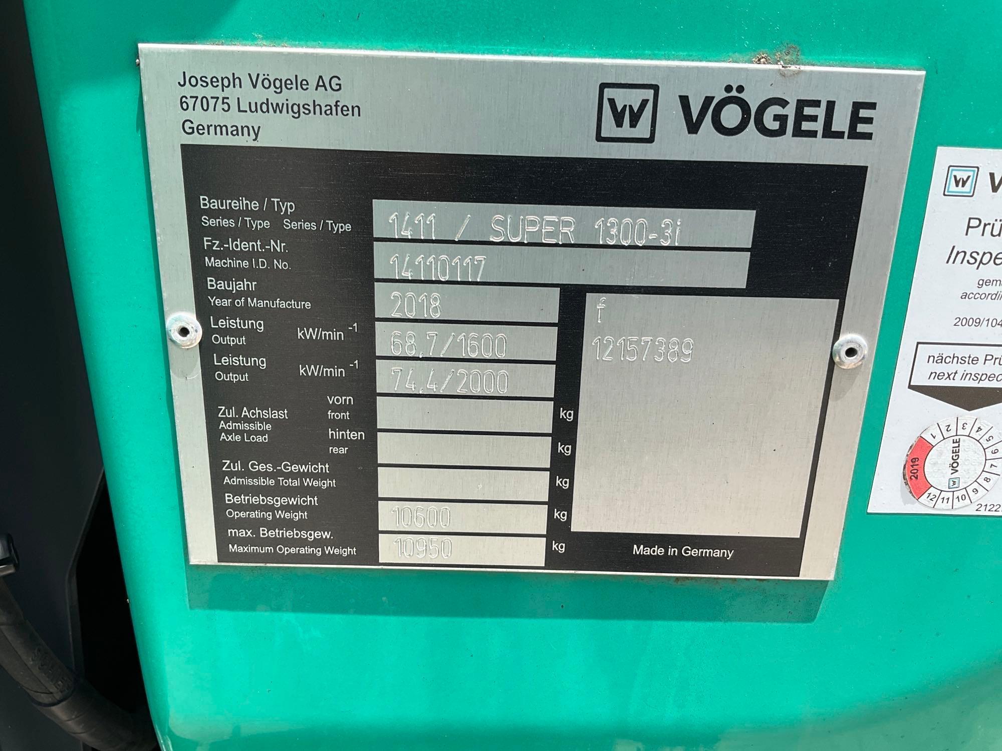 2018 Vogele Super 1300-3i Tracked Paver