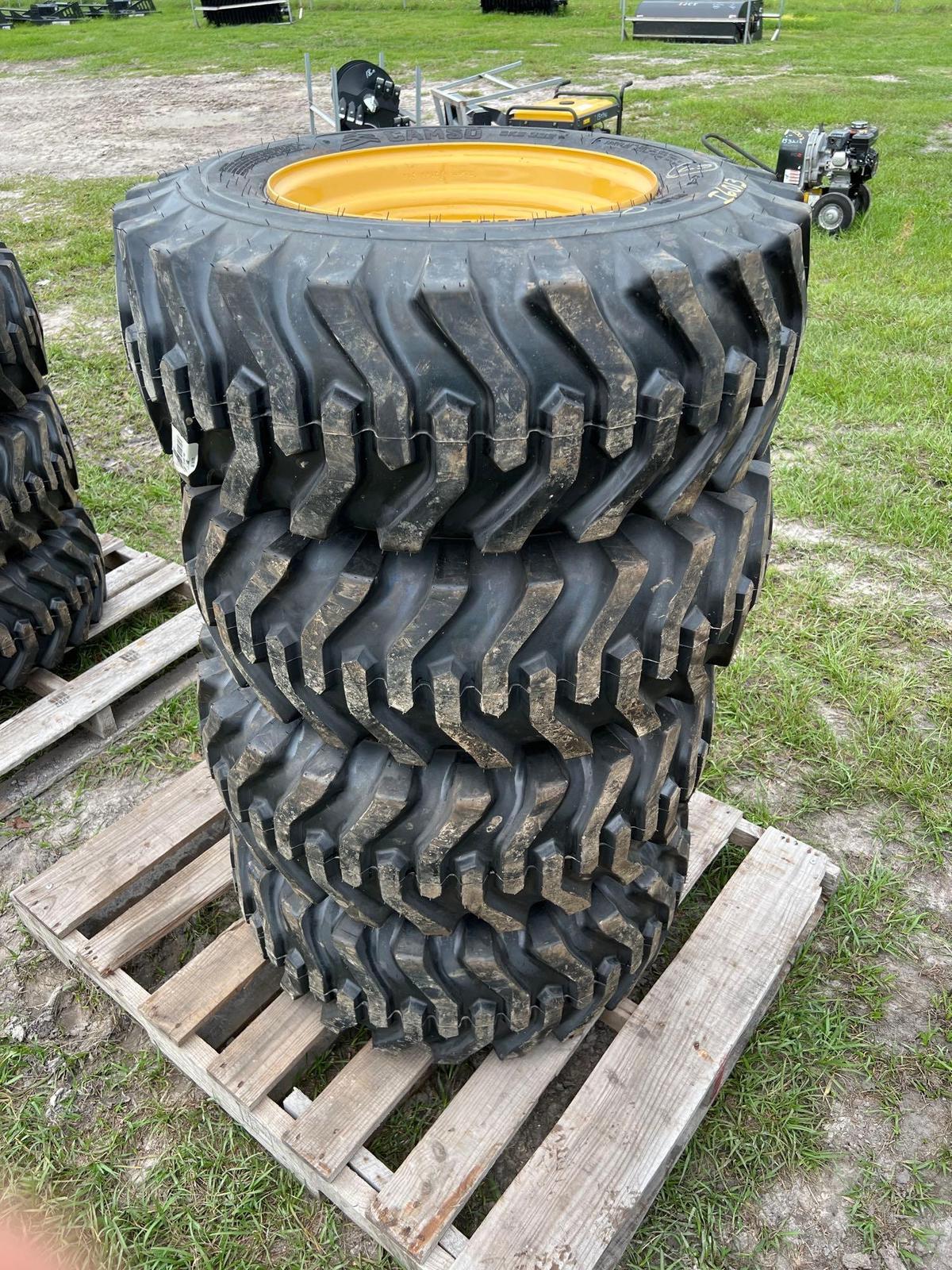 Four Unused Camso 12-16.5 Skid Steer Wheels and Tires