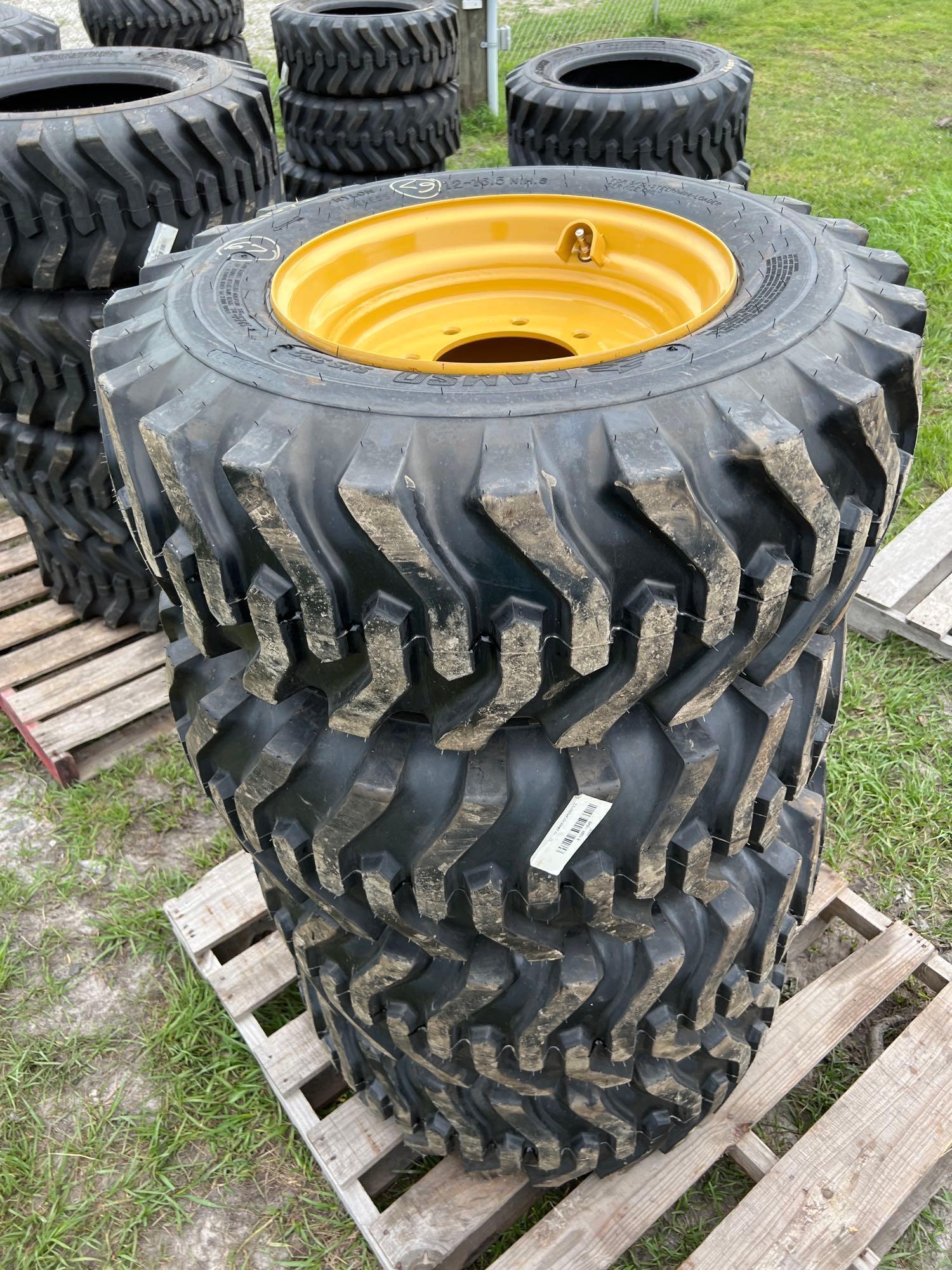 Four Unused Camso 12-16.5 Skid Steer Wheels and Tires