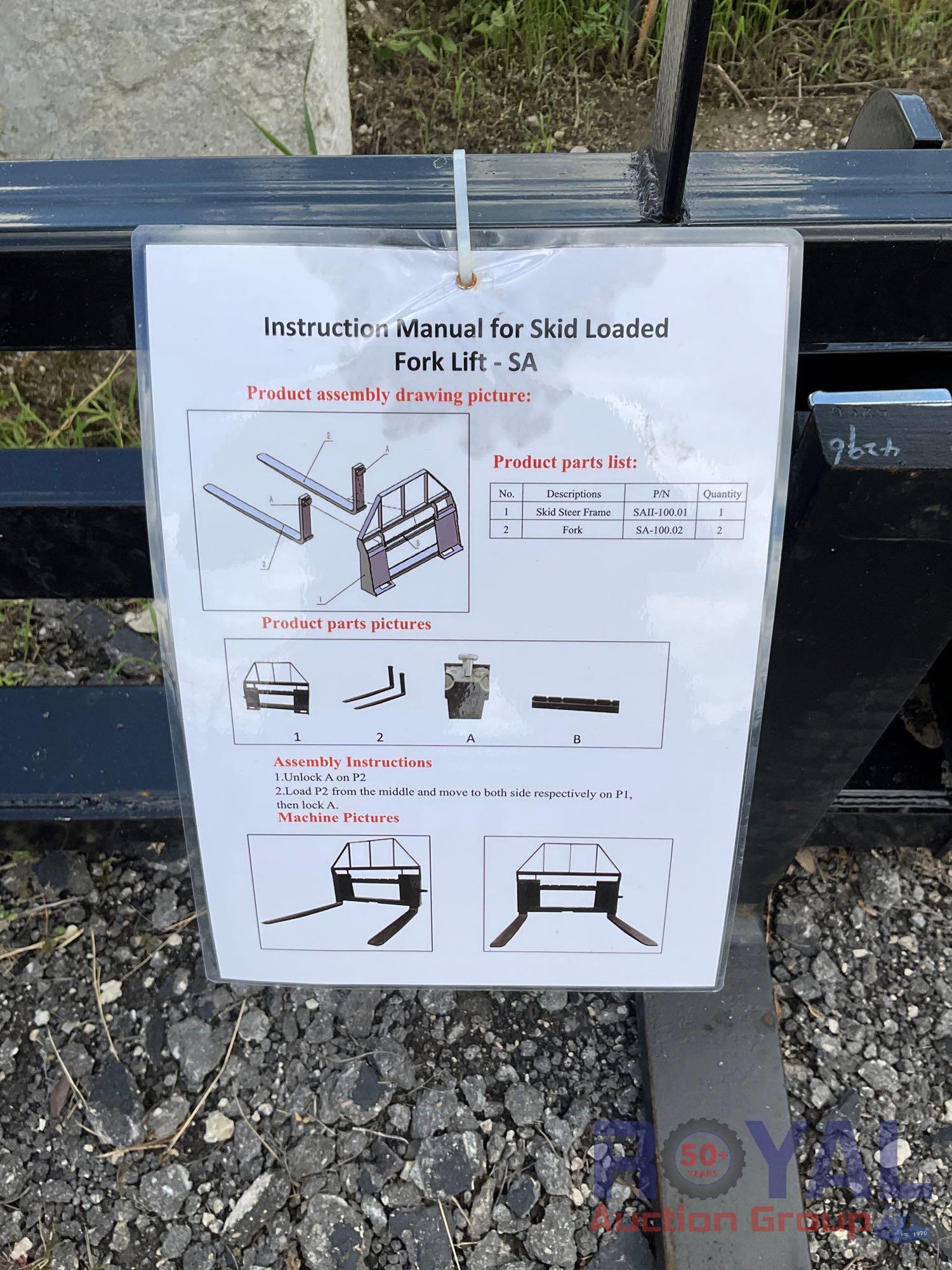 Unused Mower King Skid Steer Forks and Frame