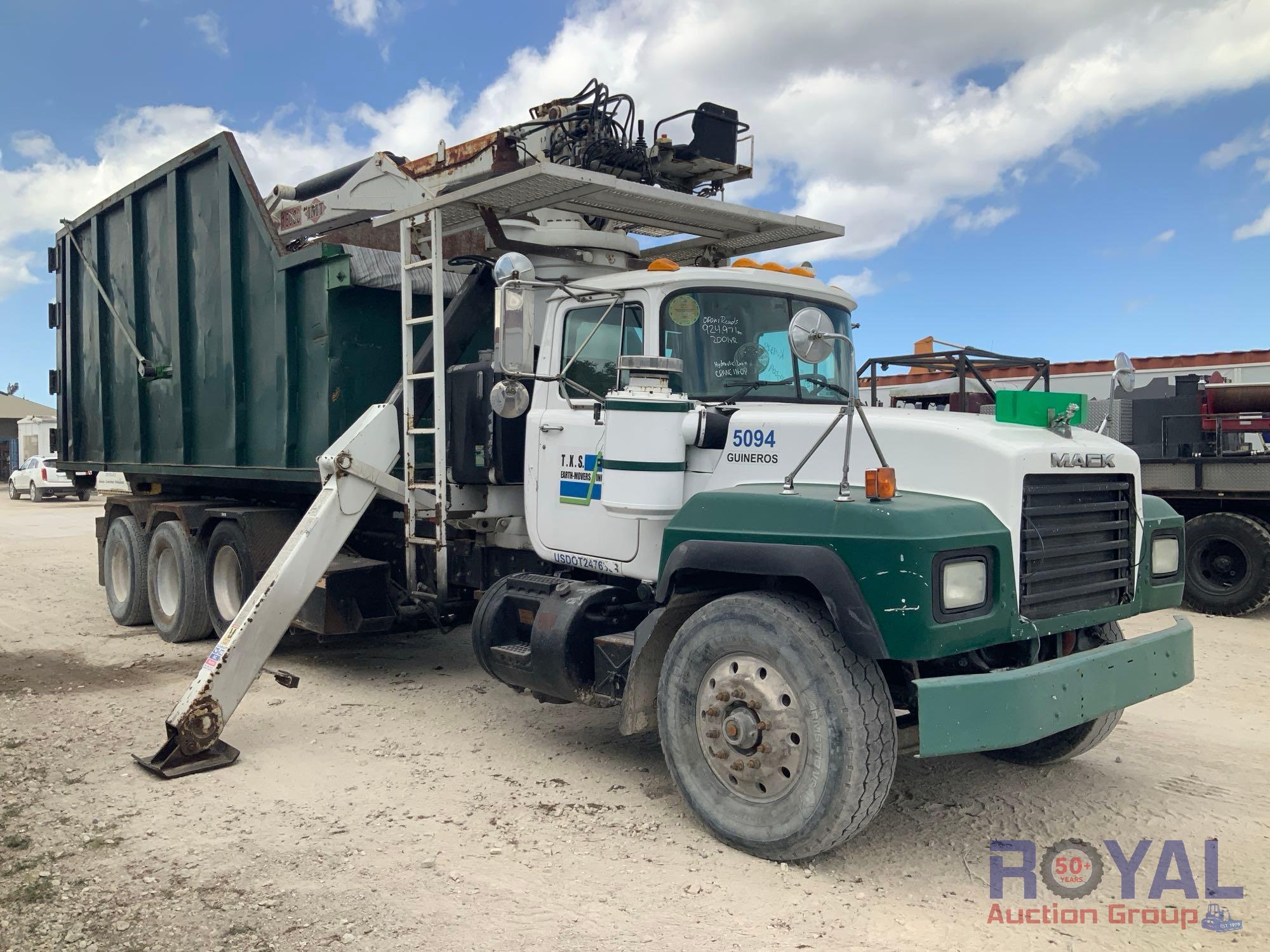 2001 Mack RD688S IMT16000S3 Tri-Axle Grapple Boom Crane Truck