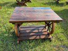 Wooden Wagon Wheel Side Table