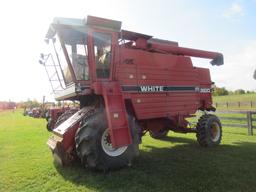 White 8900 Harvest Boss Combine with 2 Heads, White Kwik-Cut & 706N Corn head.