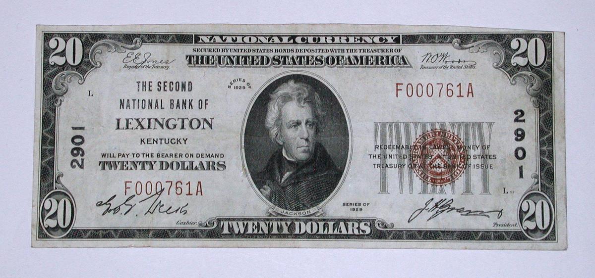 SERIES 1929 $20 NATIONAL CURRENCY - LEXINGTON, KY