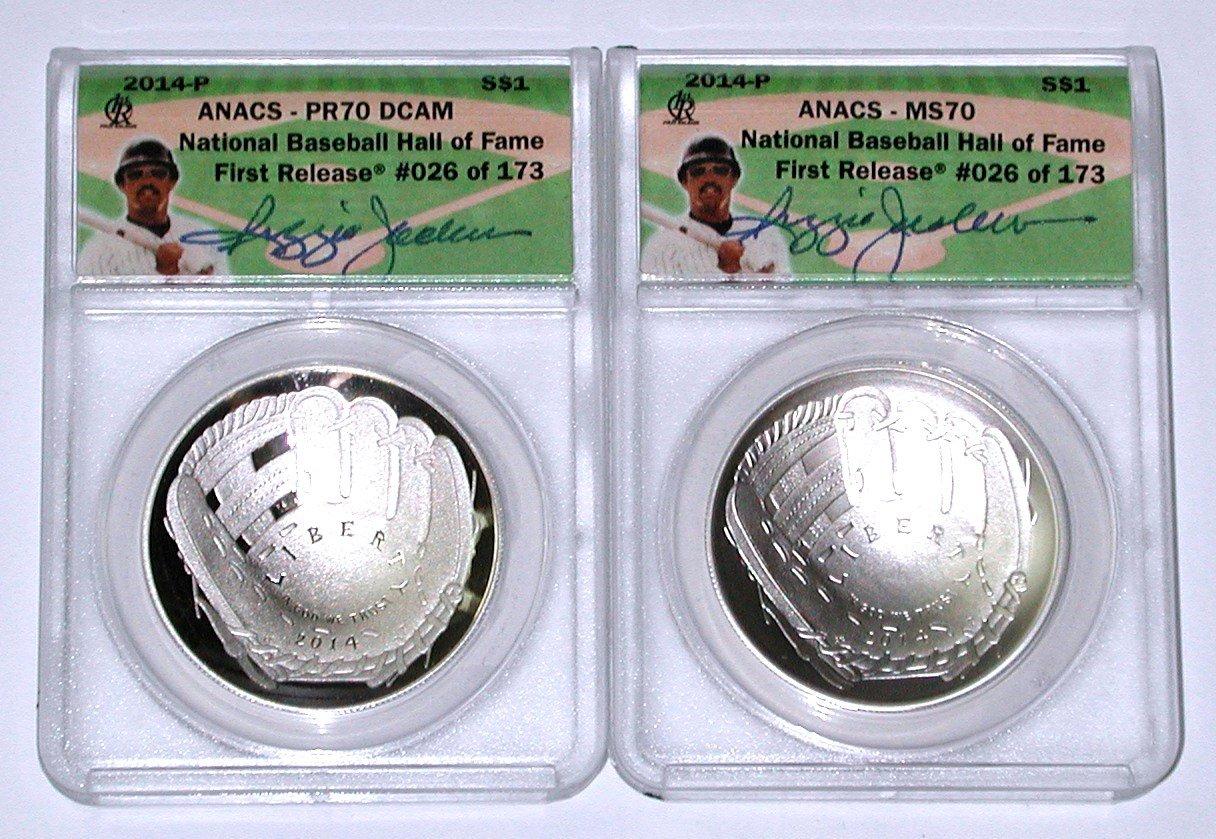 2014 UNC & PROOF BASEBALL DOLLARS - SIGNED by REGGIE JACKSON - ANACS 70