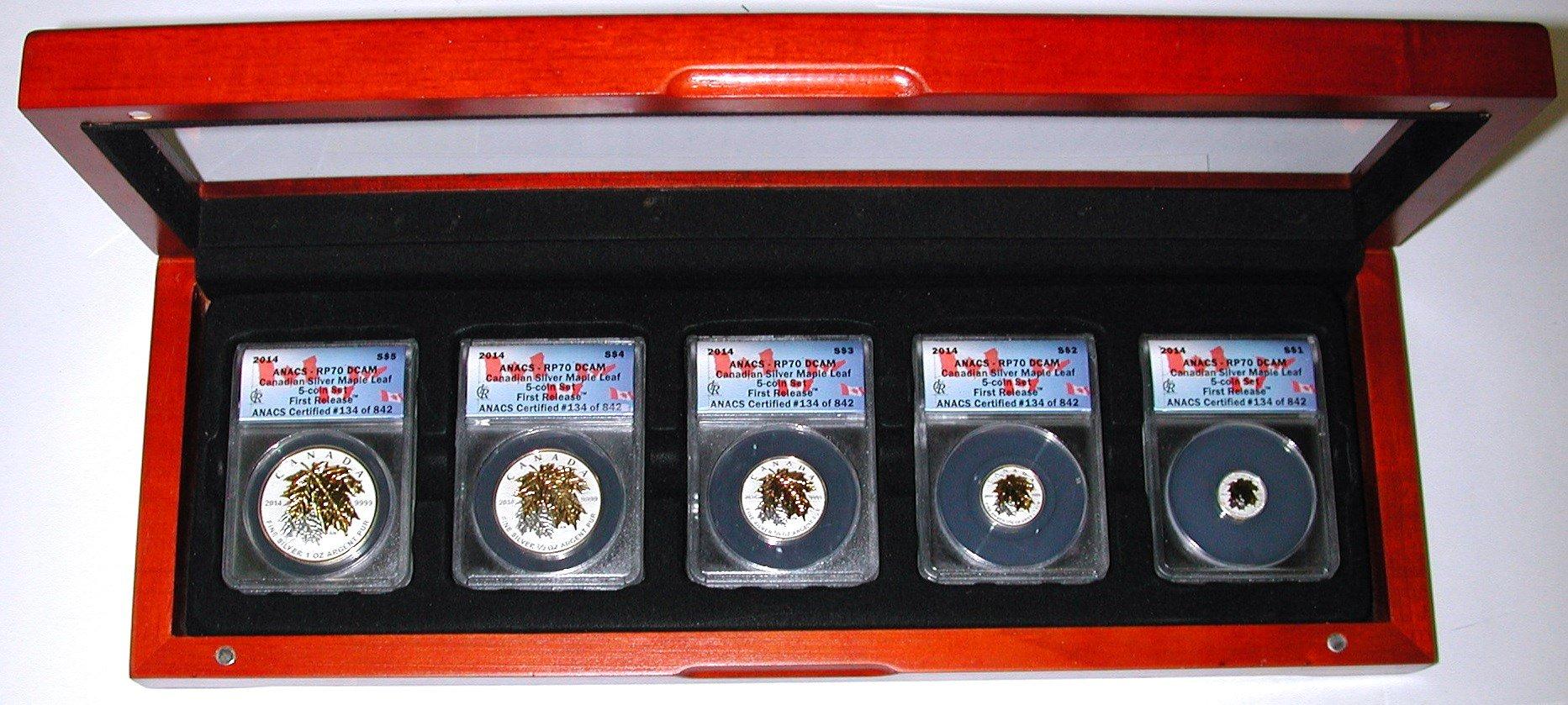 CANADA - 2014 FIVE-COIN SILVER MAPLE LEAF SET - ANACS RP70 DCAM