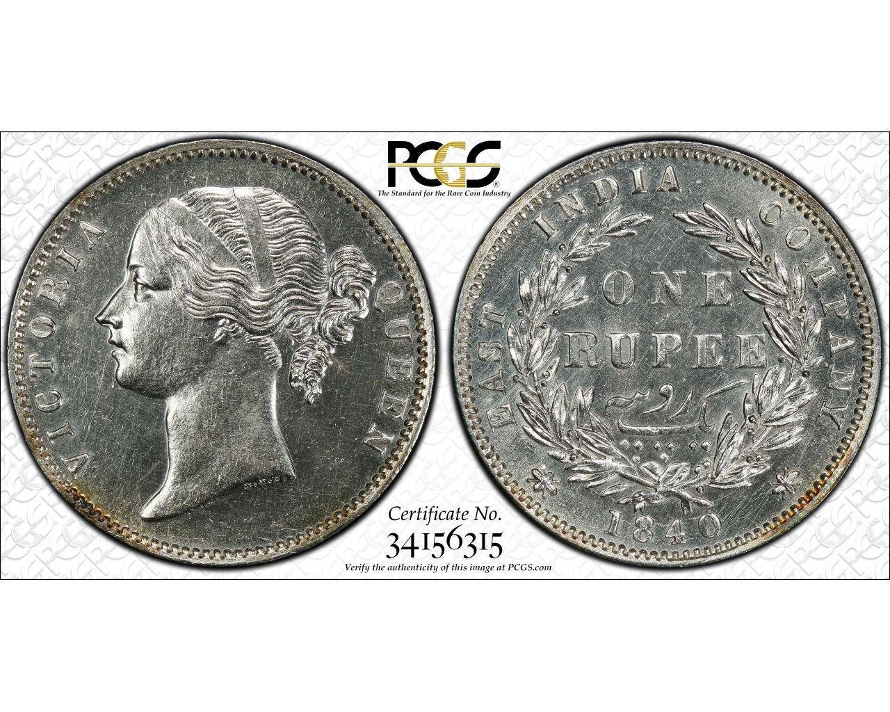 INDIA - 1840(m) RUPEE - PCGS UNC DETAILS