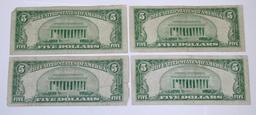 FOUR (4) $5 SILVER CERTIFICATES