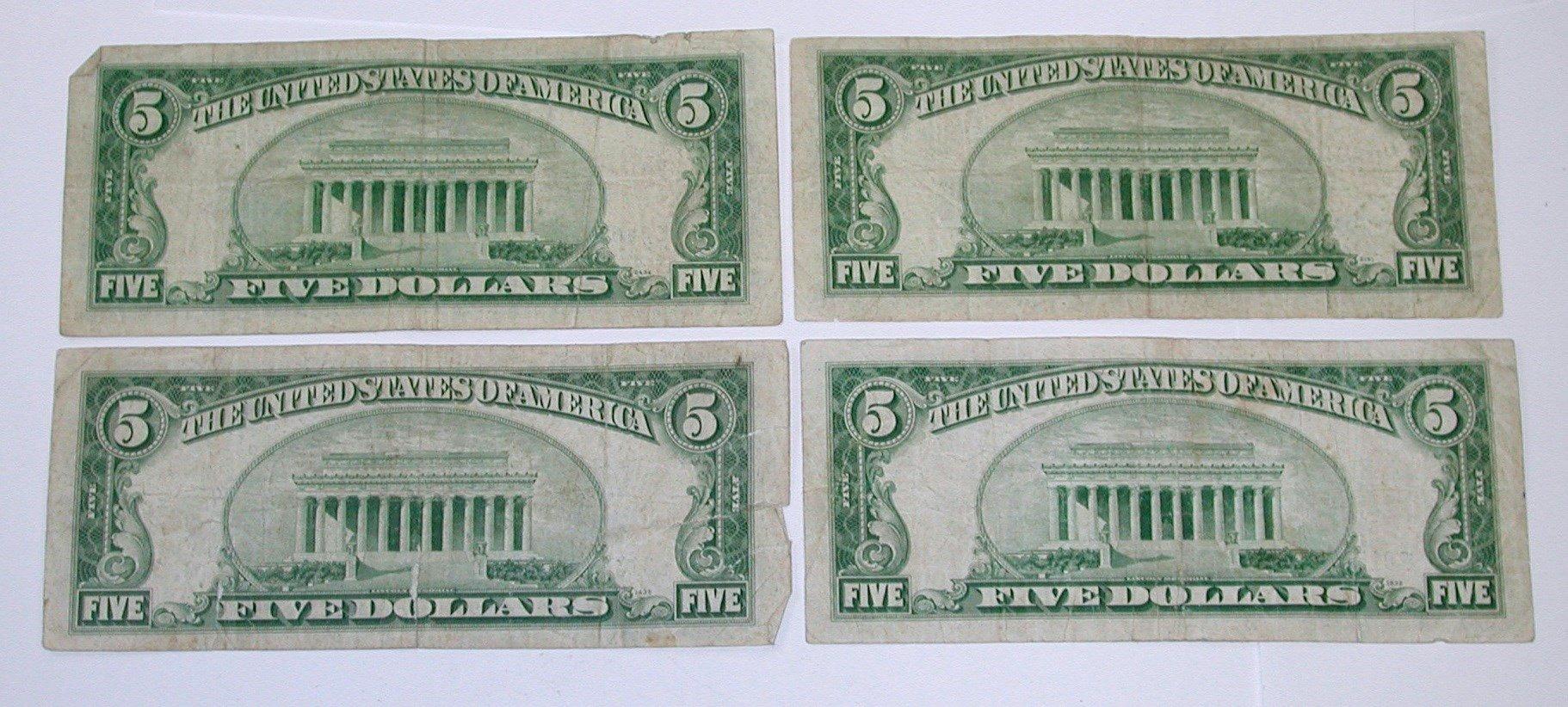 FOUR (4) $5 SILVER CERTIFICATES